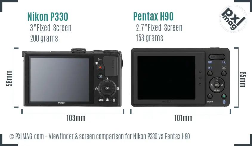 Nikon P330 vs Pentax H90 Screen and Viewfinder comparison
