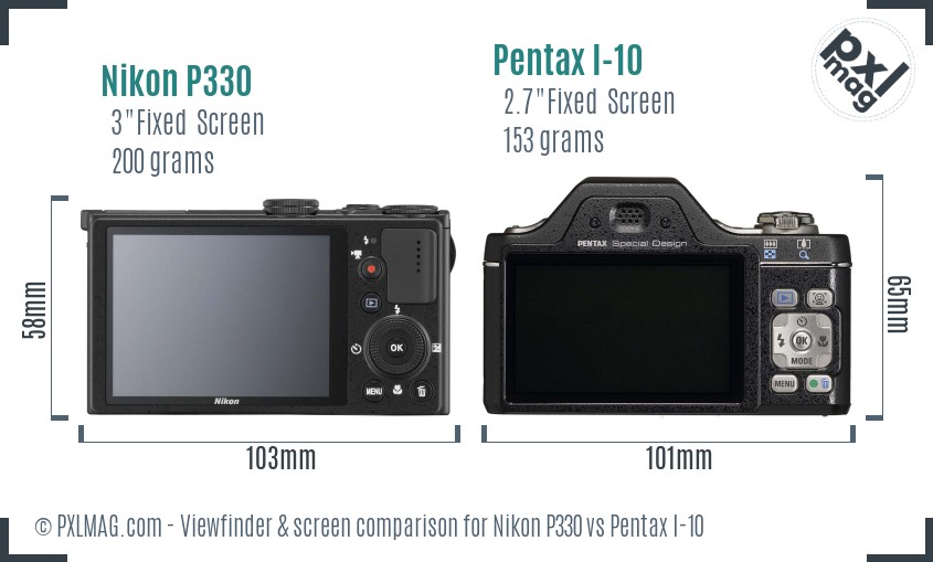 Nikon P330 vs Pentax I-10 Screen and Viewfinder comparison