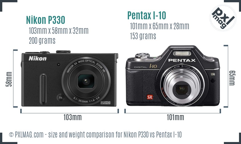 Nikon P330 vs Pentax I-10 size comparison