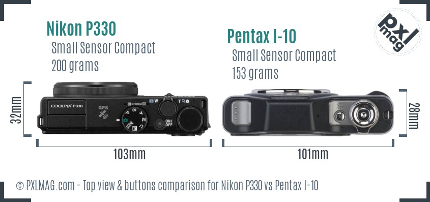 Nikon P330 vs Pentax I-10 top view buttons comparison