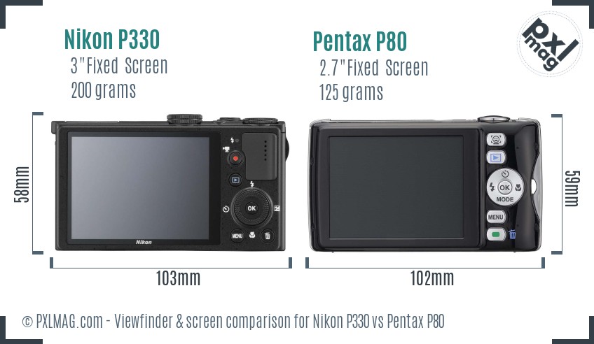 Nikon P330 vs Pentax P80 Screen and Viewfinder comparison