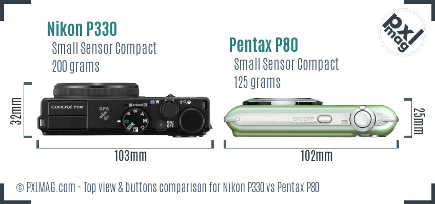 Nikon P330 vs Pentax P80 top view buttons comparison