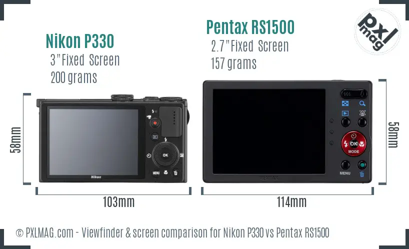Nikon P330 vs Pentax RS1500 Screen and Viewfinder comparison