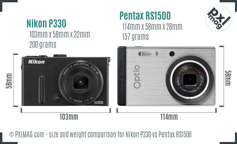 Nikon P330 vs Pentax RS1500 size comparison