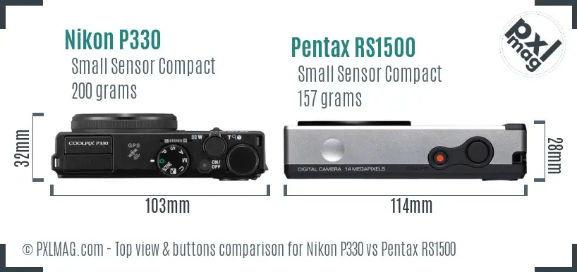 Nikon P330 vs Pentax RS1500 top view buttons comparison