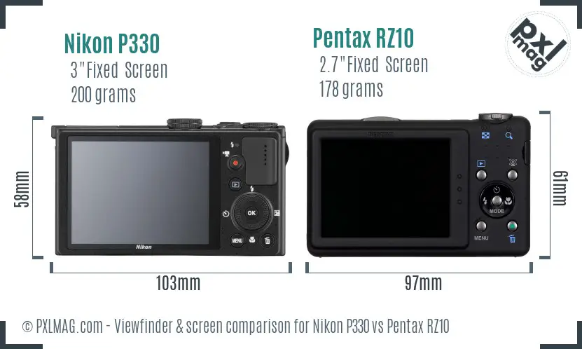 Nikon P330 vs Pentax RZ10 Screen and Viewfinder comparison