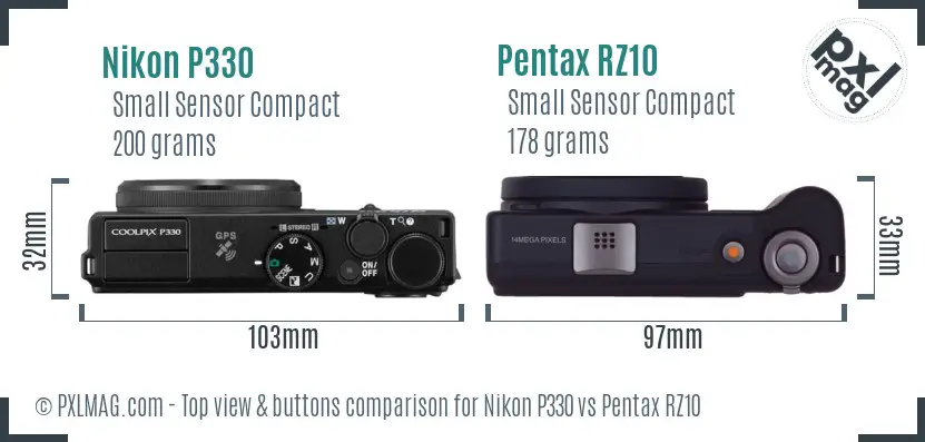 Nikon P330 vs Pentax RZ10 top view buttons comparison