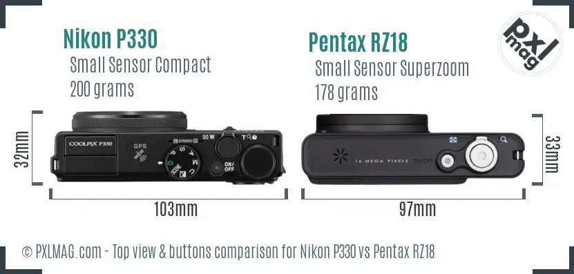 Nikon P330 vs Pentax RZ18 top view buttons comparison