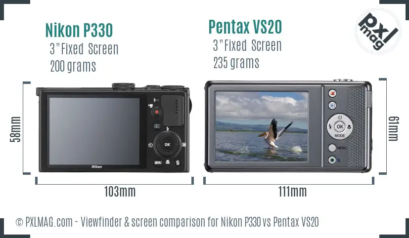 Nikon P330 vs Pentax VS20 Screen and Viewfinder comparison