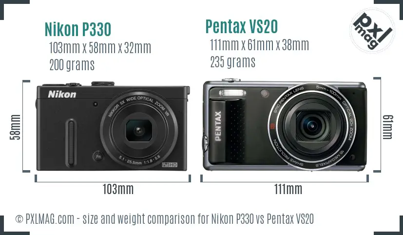 Nikon P330 vs Pentax VS20 size comparison