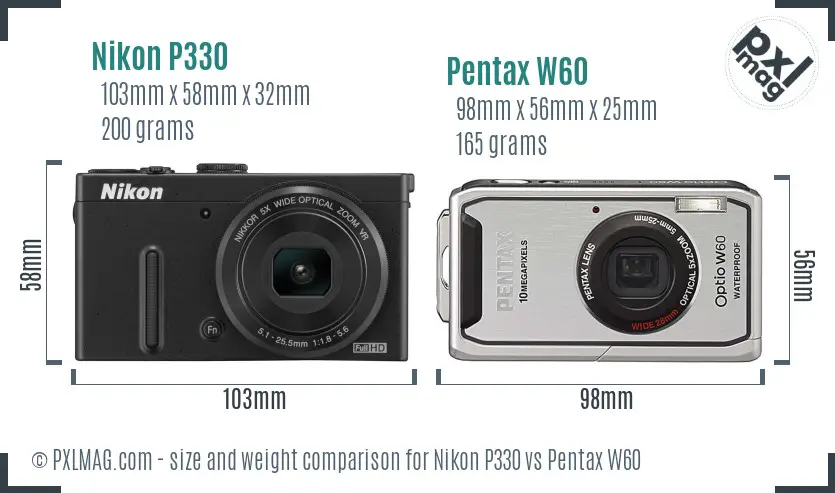 Nikon P330 vs Pentax W60 size comparison Nikon P330 vs Pentax W60 size comparison