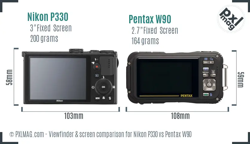 Nikon P330 vs Pentax W90 Screen and Viewfinder comparison
