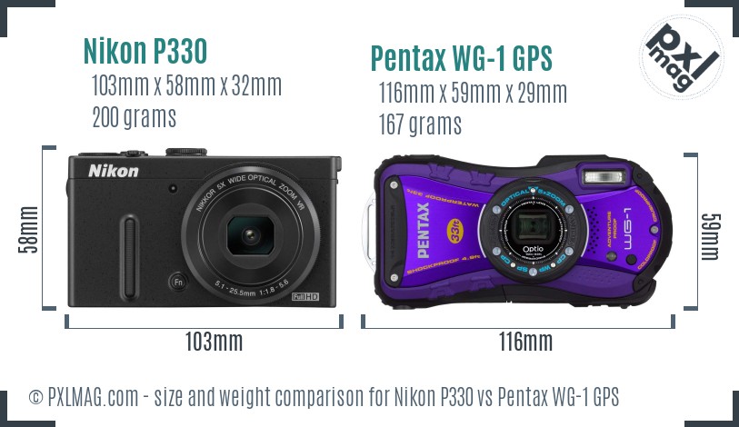 Nikon P330 vs Pentax WG-1 GPS size comparison