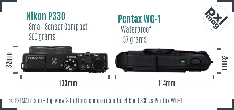 Nikon P330 vs Pentax WG-1 top view buttons comparison