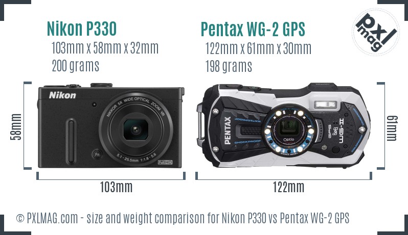 Nikon P330 vs Pentax WG-2 GPS size comparison