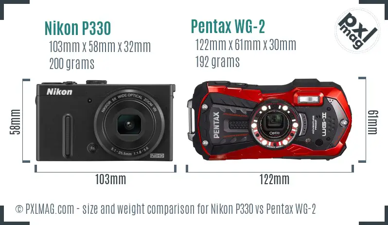 Nikon P330 vs Pentax WG-2 size comparison