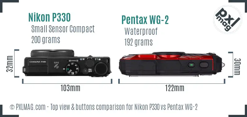 Nikon P330 vs Pentax WG-2 top view buttons comparison