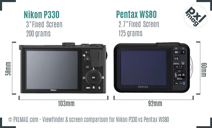 Nikon P330 vs Pentax WS80 Screen and Viewfinder comparison