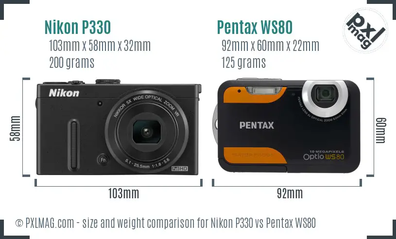 Nikon P330 vs Pentax WS80 size comparison