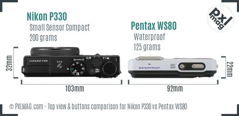 Nikon P330 vs Pentax WS80 top view buttons comparison