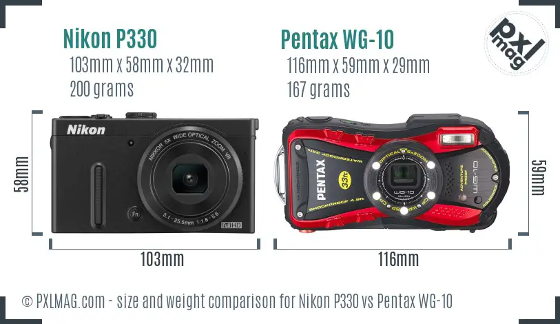 Nikon P330 vs Pentax WG-10 size comparison Nikon P330 vs Pentax WG-10 size comparison