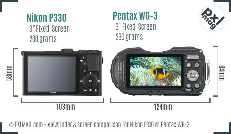 Nikon P330 vs Pentax WG-3 Screen and Viewfinder comparison