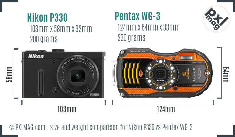 Nikon P330 vs Pentax WG-3 size comparison