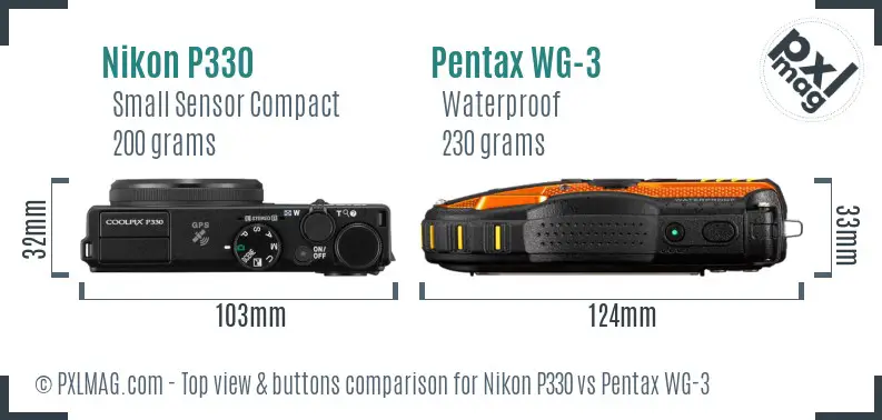 Nikon P330 vs Pentax WG-3 top view buttons comparison