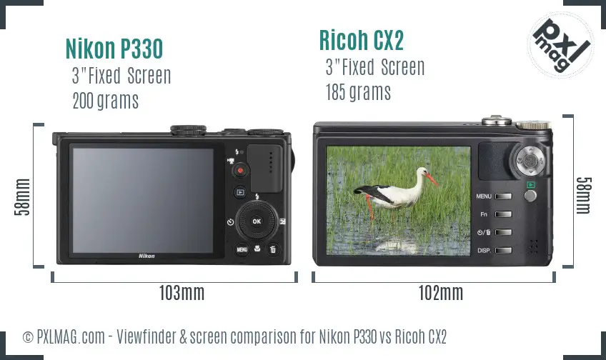 Nikon P330 vs Ricoh CX2 Screen and Viewfinder comparison