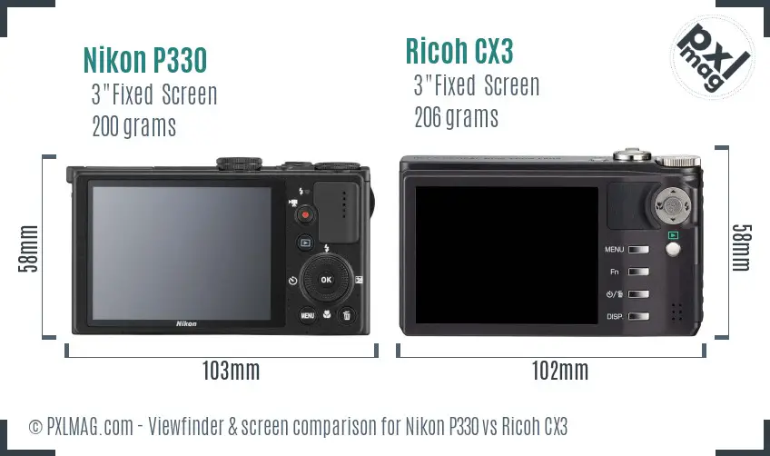 Nikon P330 vs Ricoh CX3 Screen and Viewfinder comparison