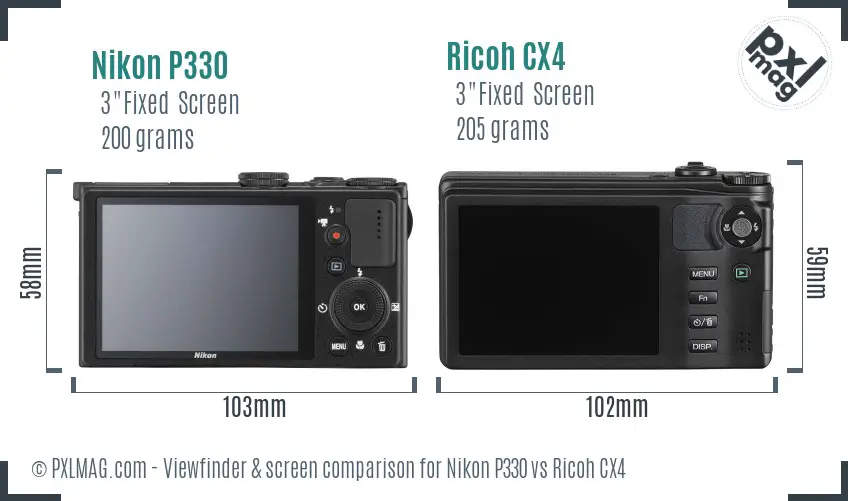Nikon P330 vs Ricoh CX4 Screen and Viewfinder comparison