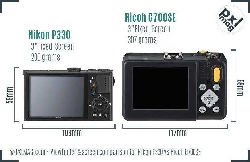 Nikon P330 vs Ricoh G700SE Screen and Viewfinder comparison