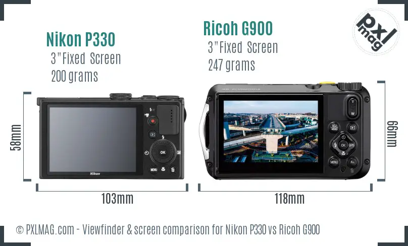 Nikon P330 vs Ricoh G900 Screen and Viewfinder comparison