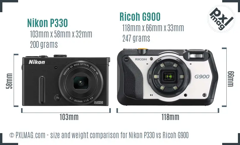 Nikon P330 vs Ricoh G900 size comparison