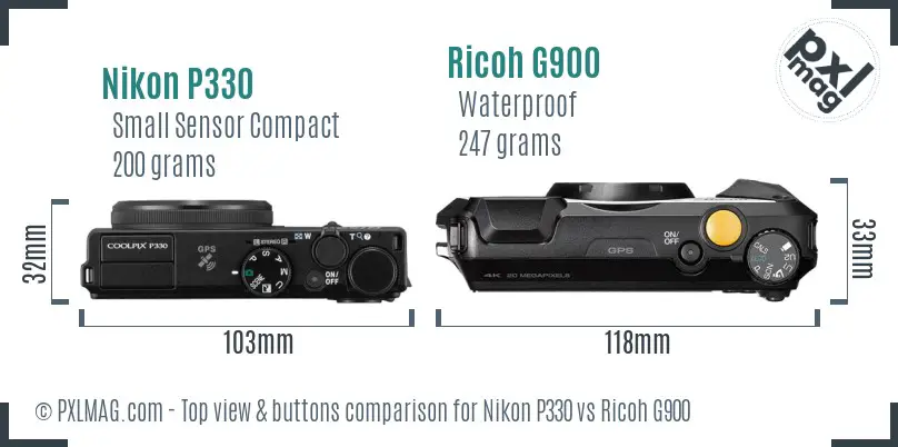 Nikon P330 vs Ricoh G900 top view buttons comparison