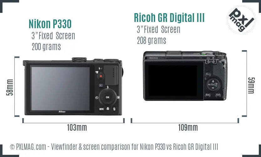 Nikon P330 vs Ricoh GR Digital III Screen and Viewfinder comparison