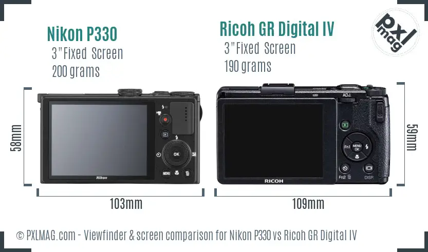 Nikon P330 vs Ricoh GR Digital IV Screen and Viewfinder comparison