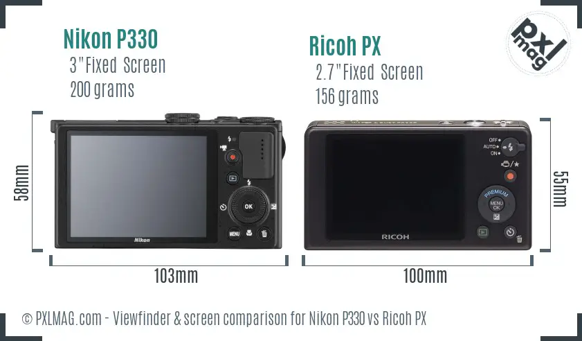 Nikon P330 vs Ricoh PX Screen and Viewfinder comparison