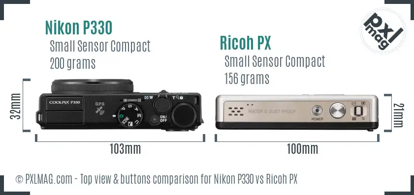 Nikon P330 vs Ricoh PX top view buttons comparison