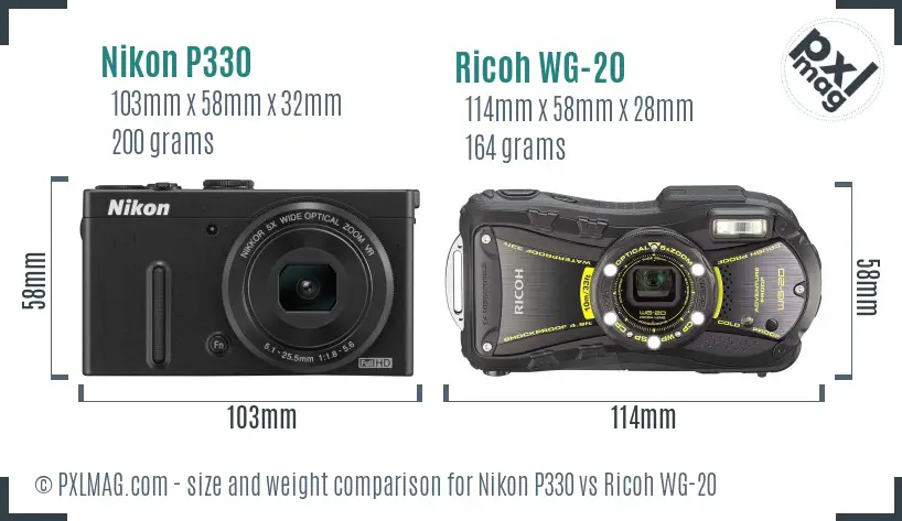 Nikon P330 vs Ricoh WG-20 size comparison Nikon P330 vs Ricoh WG-20 size comparison