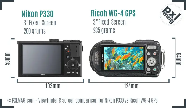 Nikon P330 vs Ricoh WG-4 GPS Screen and Viewfinder comparison