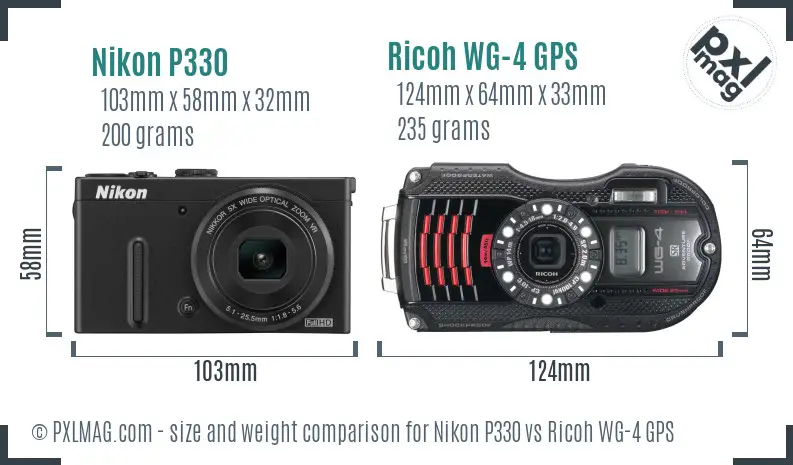 Nikon P330 vs Ricoh WG-4 GPS size comparison