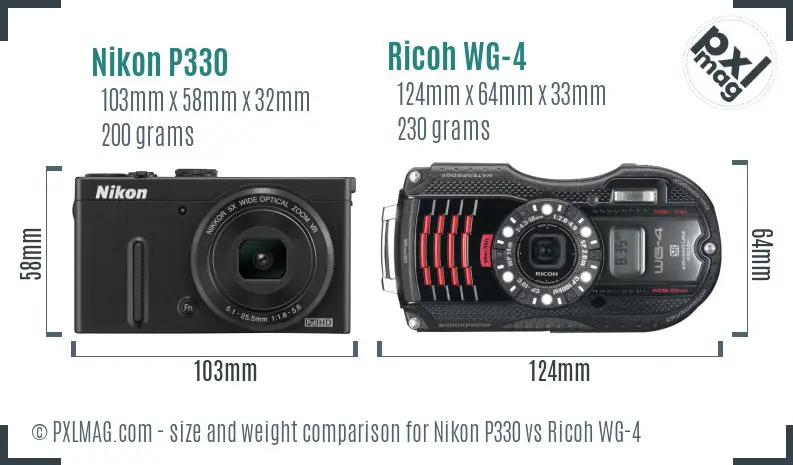 Nikon P330 vs Ricoh WG-4 size comparison