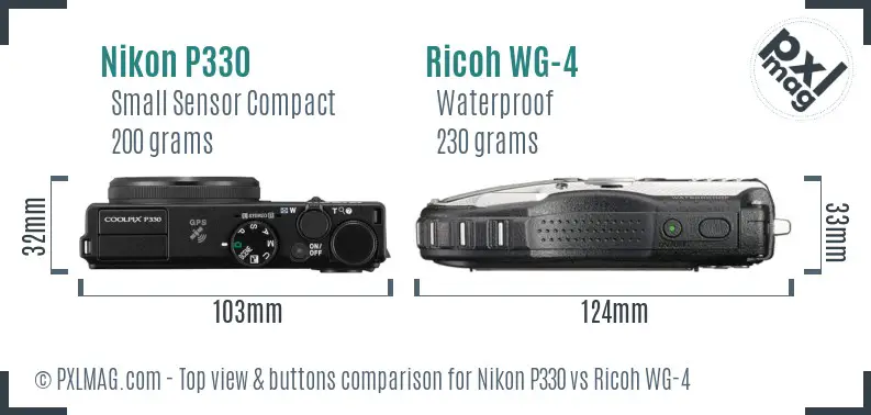 Nikon P330 vs Ricoh WG-4 top view buttons comparison