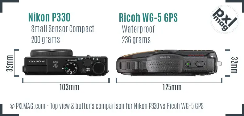 Nikon P330 vs Ricoh WG-5 GPS top view buttons comparison