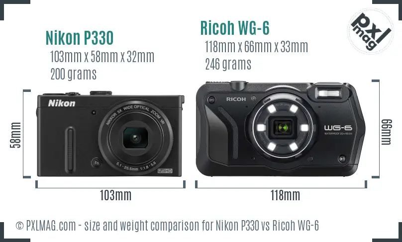 Nikon P330 vs Ricoh WG-6 size comparison