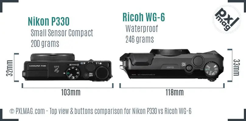 Nikon P330 vs Ricoh WG-6 top view buttons comparison