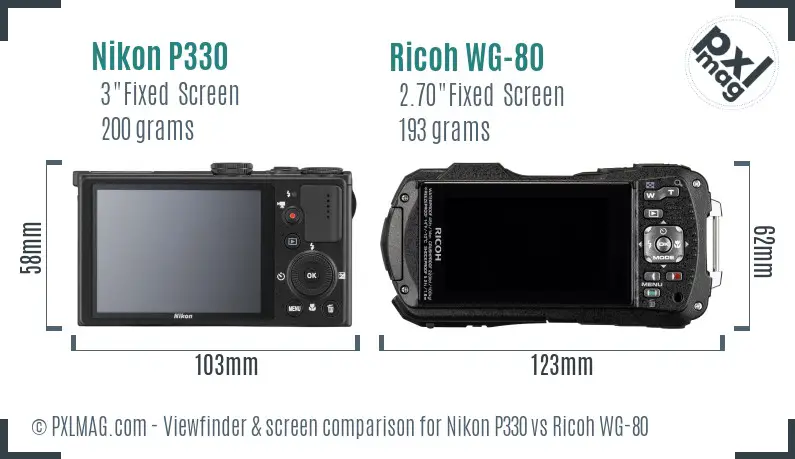 Nikon P330 vs Ricoh WG-80 Screen and Viewfinder comparison