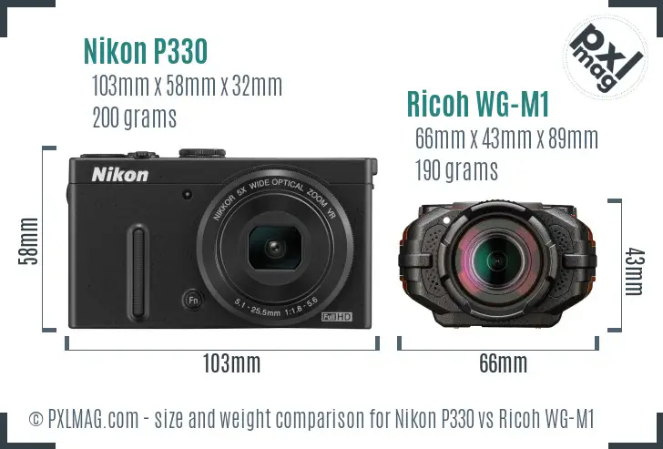Nikon P330 vs Ricoh WG-M1 size comparison
