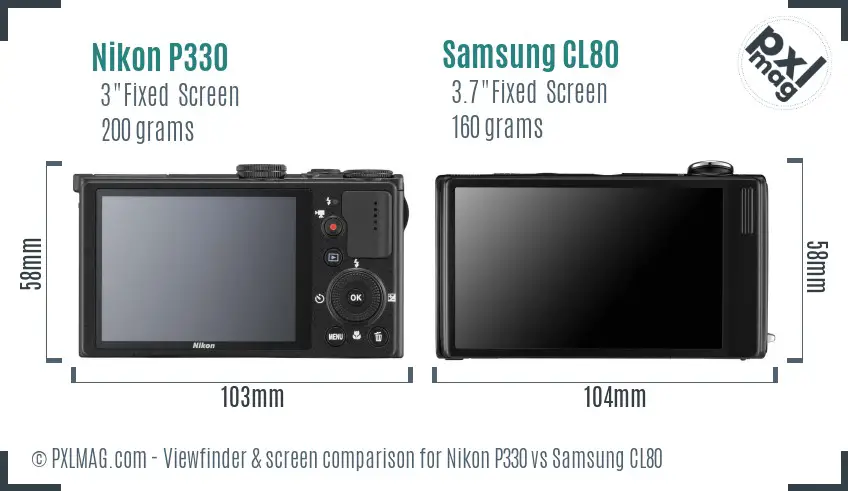 Nikon P330 vs Samsung CL80 Screen and Viewfinder comparison